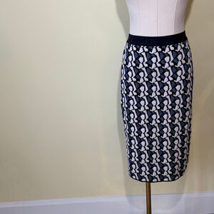 MARCCAIN Women’s Navy Blue and White Knit Baumwolle Pencil Skirt SZ M